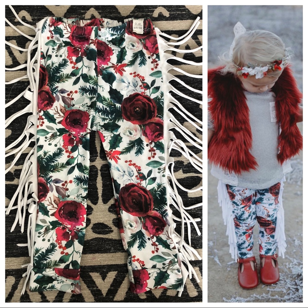 2t Floral fringe leggings